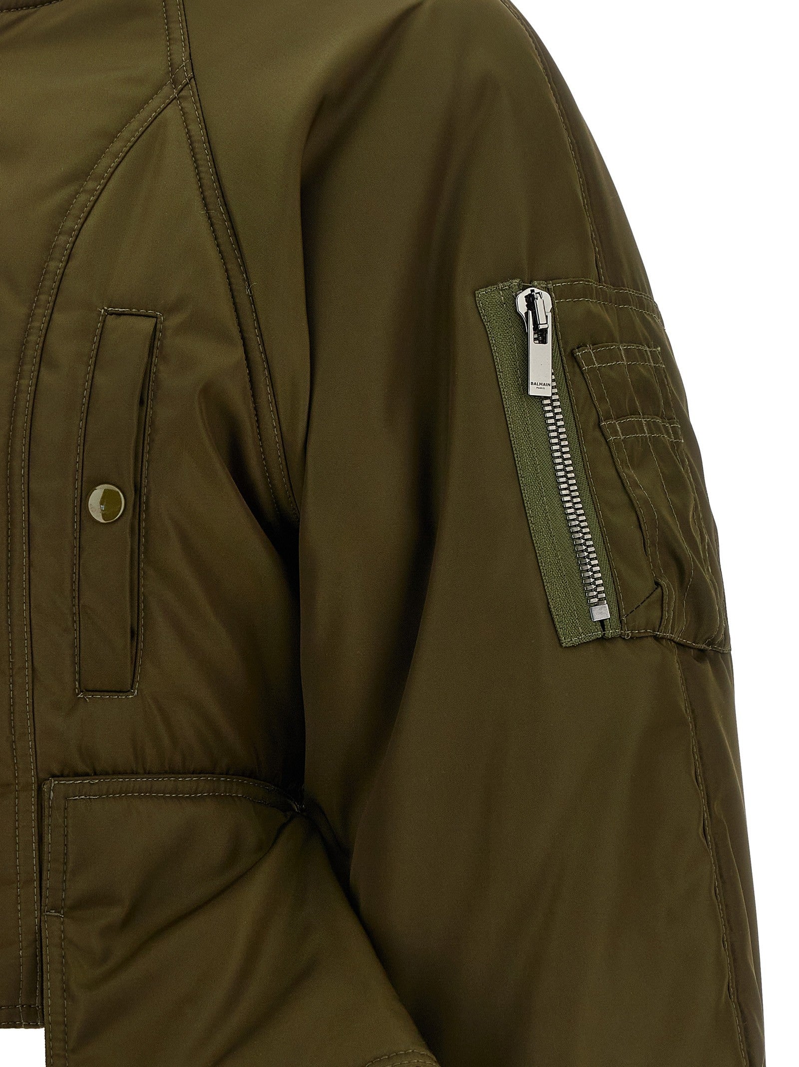 Balmain Iconica Nylon Bomber Jacket Green