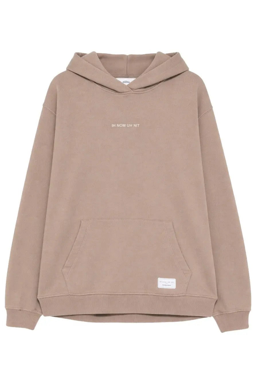 Ih Nom Uh Nit men’s beige oversized hoodie with front pocket and subtle white text on the chest