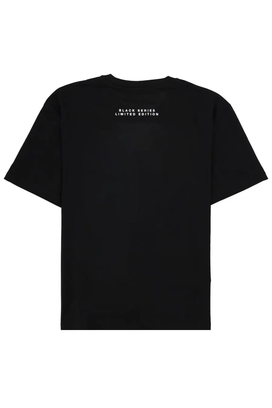 Ih nom uh nit men’s black short-sleeved cotton t-shirt showing white black series limited edition text on back