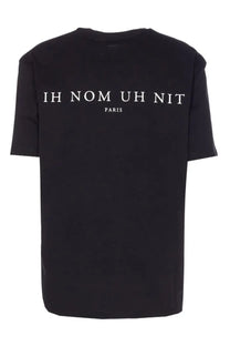 Black ih nom uh nit men’s short-sleeved cotton t-shirt with white ih nom uh nit paris lettering on back