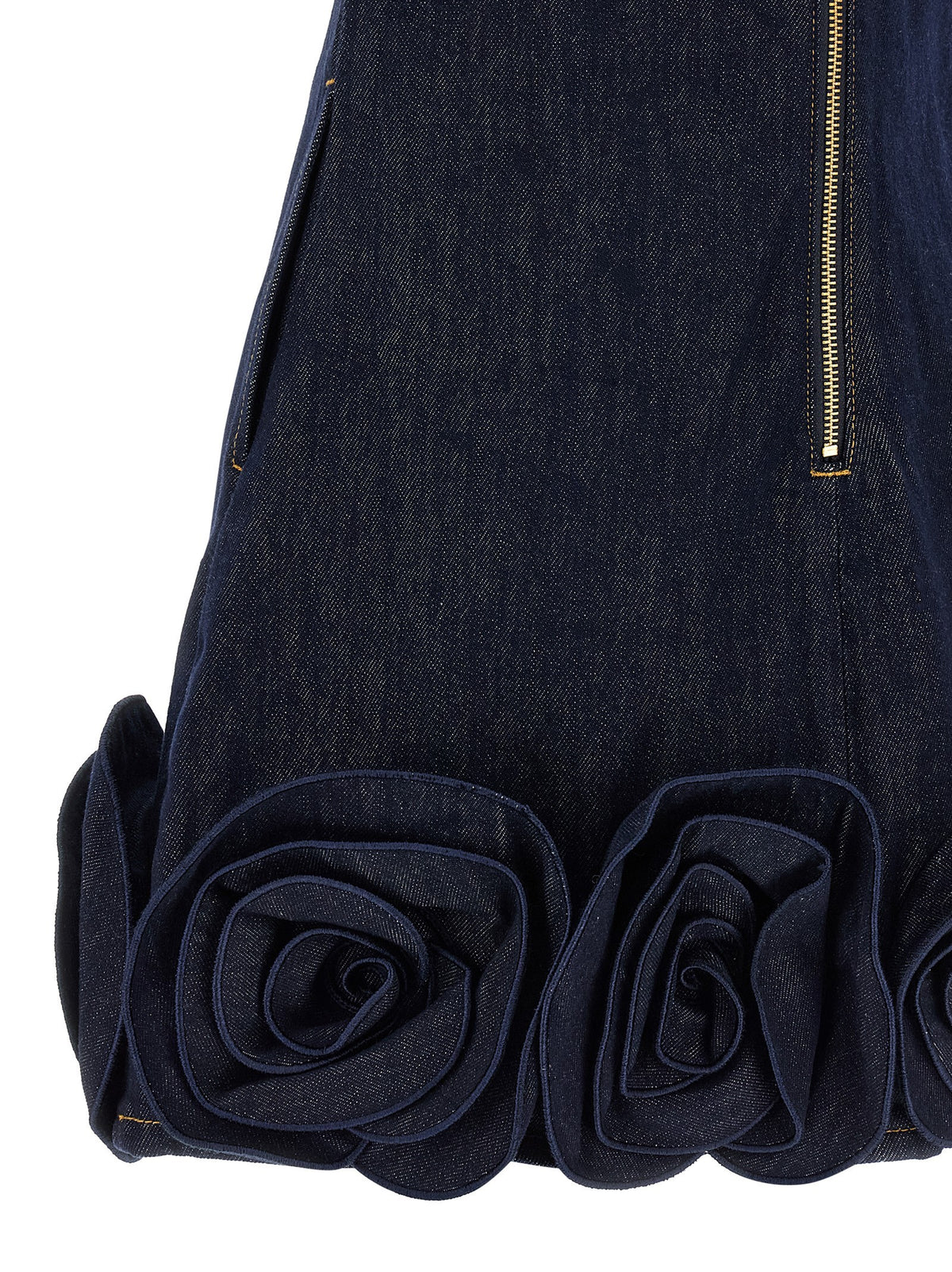 self-portrait Indigo Denim 3D Flower Mini Dress Blue