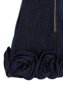 self-portrait Indigo Denim 3D Flower Mini Dress Blue