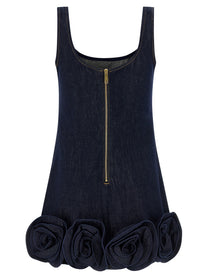 self-portrait Indigo Denim 3D Flower Mini Dress Blue