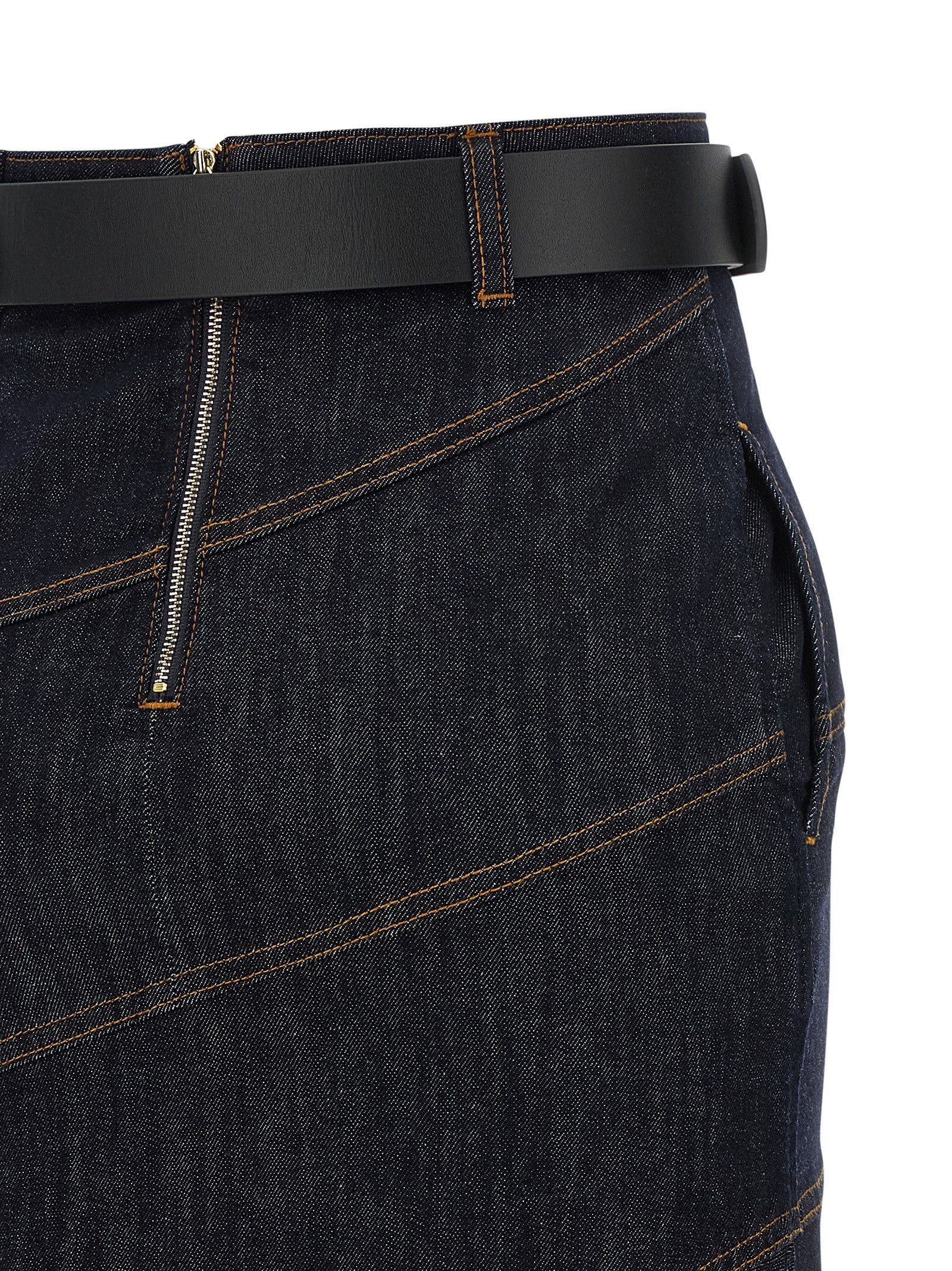 self-portrait Indigo Denim Belted Midi Skirt Blue