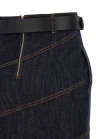 self-portrait Indigo Denim Belted Midi Skirt Blue