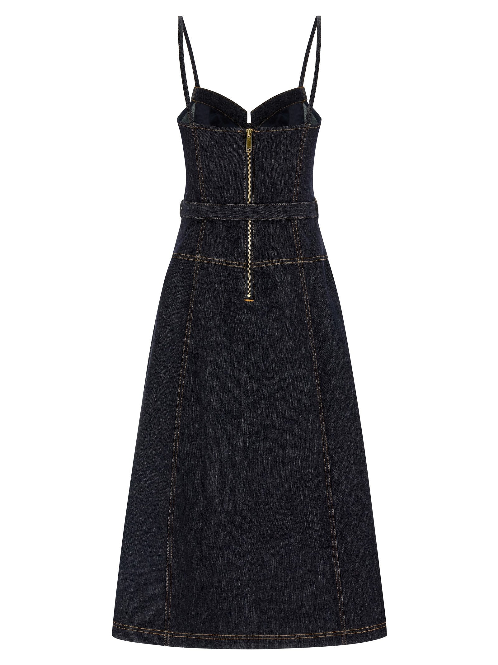 self-portrait Indigo Denim Flared Midi Dress Blue