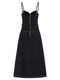 self-portrait Indigo Denim Flared Midi Dress Blue
