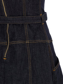 self-portrait Indigo Denim Flared Midi Dress Blue
