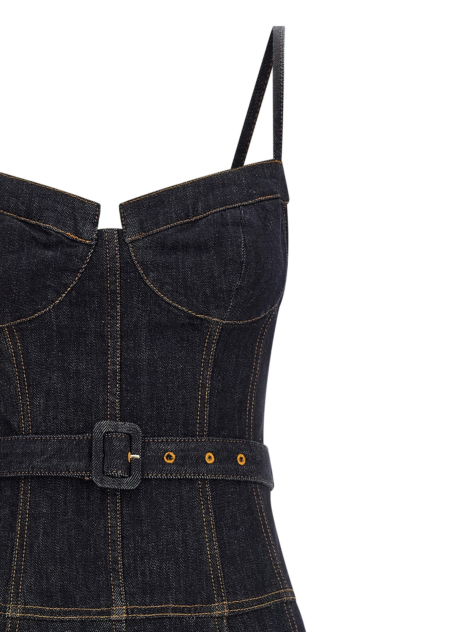 self-portrait Indigo Denim Flared Midi Dress Blue
