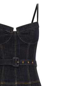 self-portrait Indigo Denim Flared Midi Dress Blue
