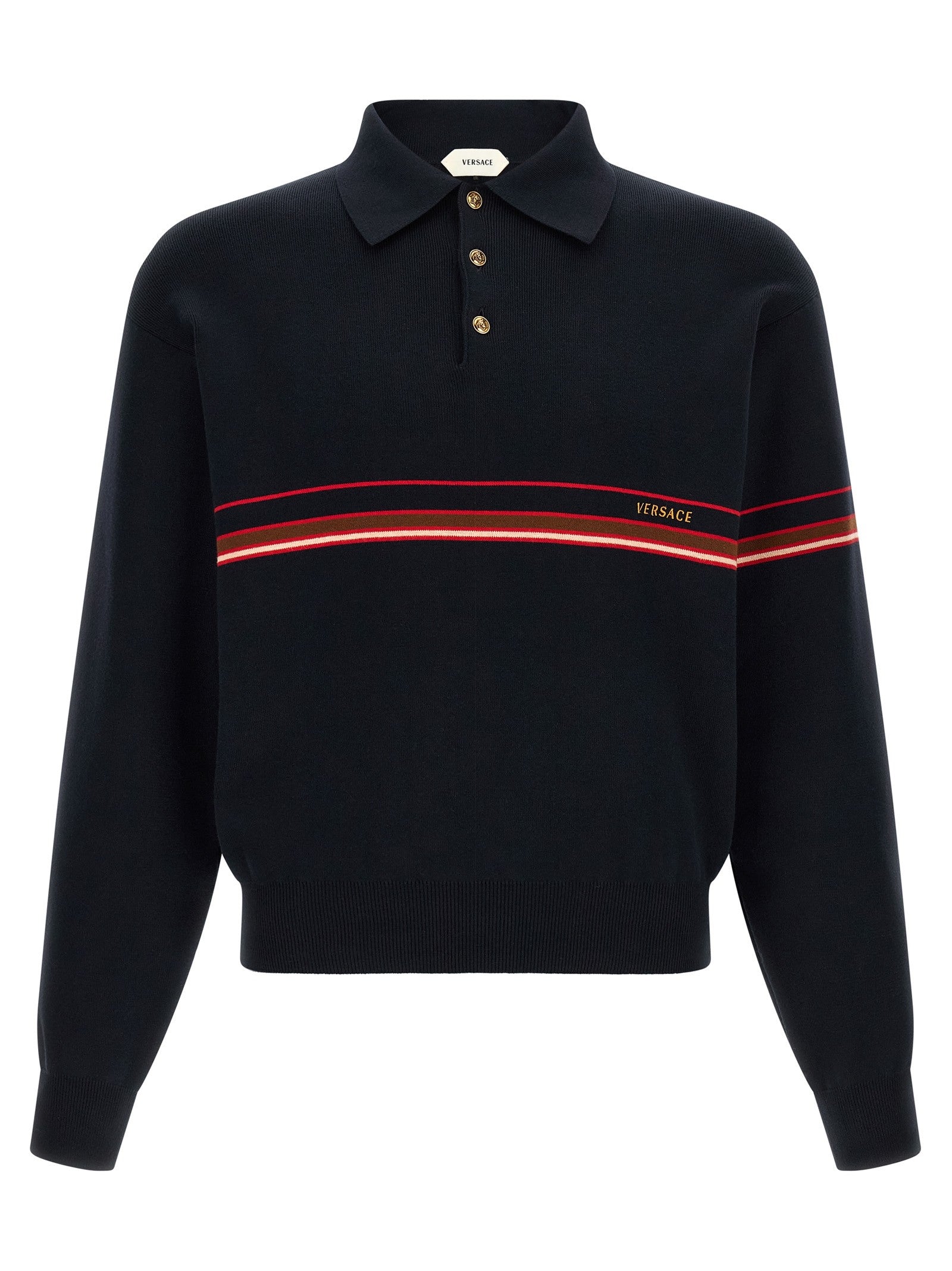 Versace Inlaid Striped Polo Shirt Blue
