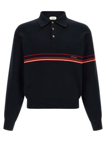 Versace Inlaid Striped Polo Shirt Blue
