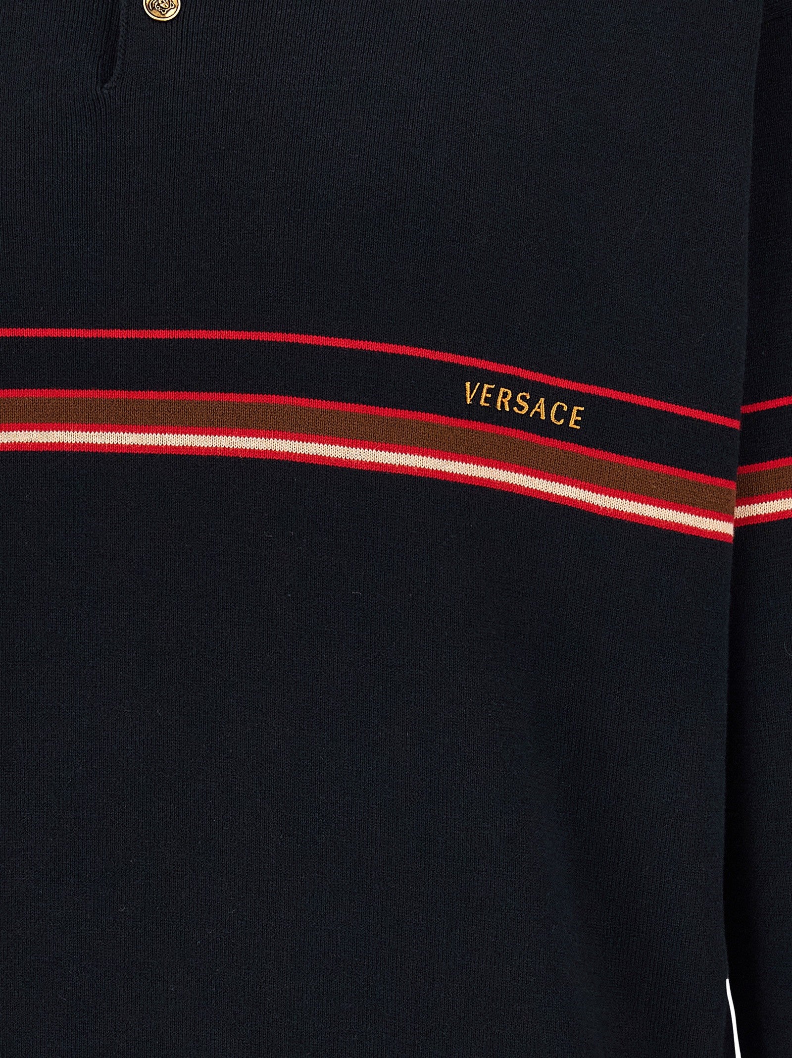 Versace Inlaid Striped Polo Shirt Blue