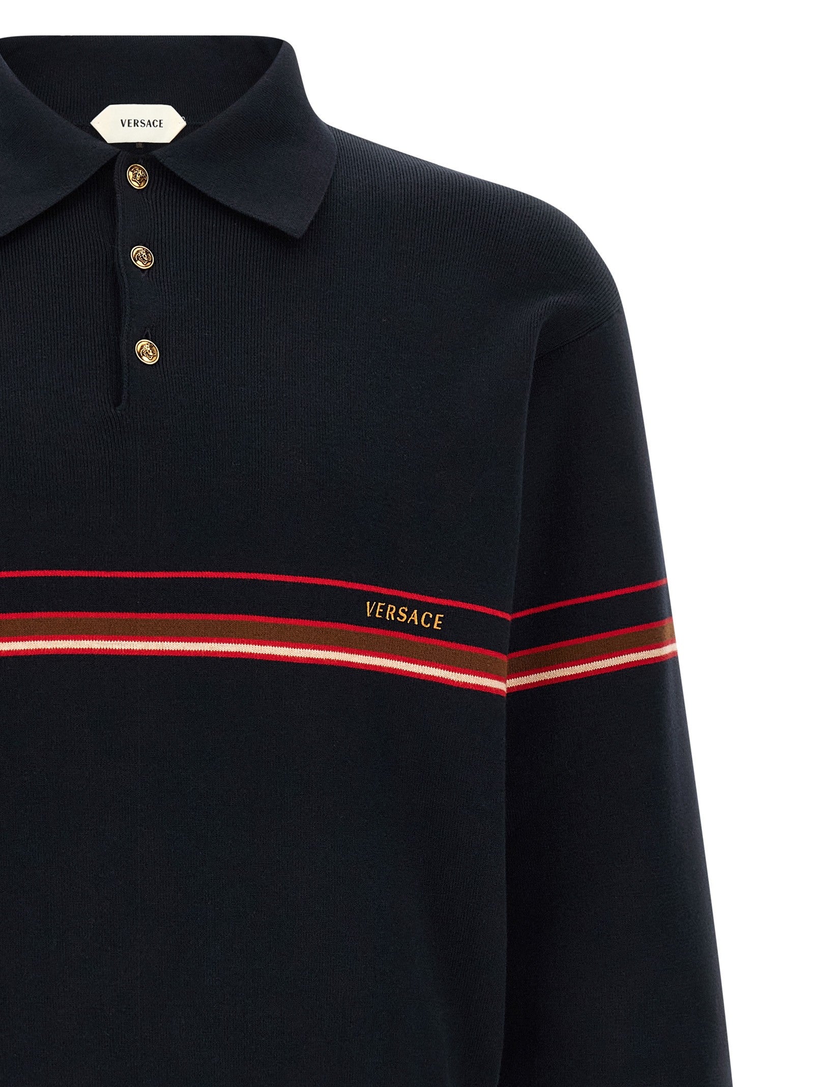 Versace Inlaid Striped Polo Shirt Blue