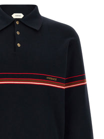Versace Inlaid Striped Polo Shirt Blue