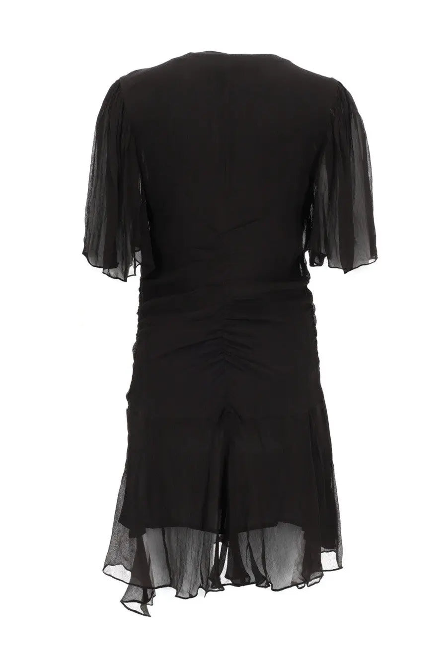 Isabel Marant Étoile women’s abito vivienne black semi sheer chiffon dress with short flutter sleeves and ruched waist