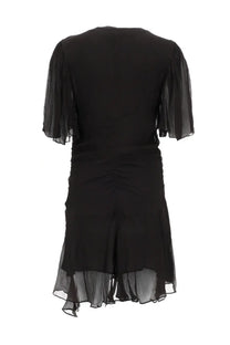 Isabel Marant Étoile women’s abito vivienne black semi sheer chiffon dress with short flutter sleeves and ruched waist