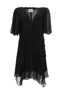 Isabel Marant Étoile women’s black sheer chiffon dress with ruched bodice and flutter sleeves