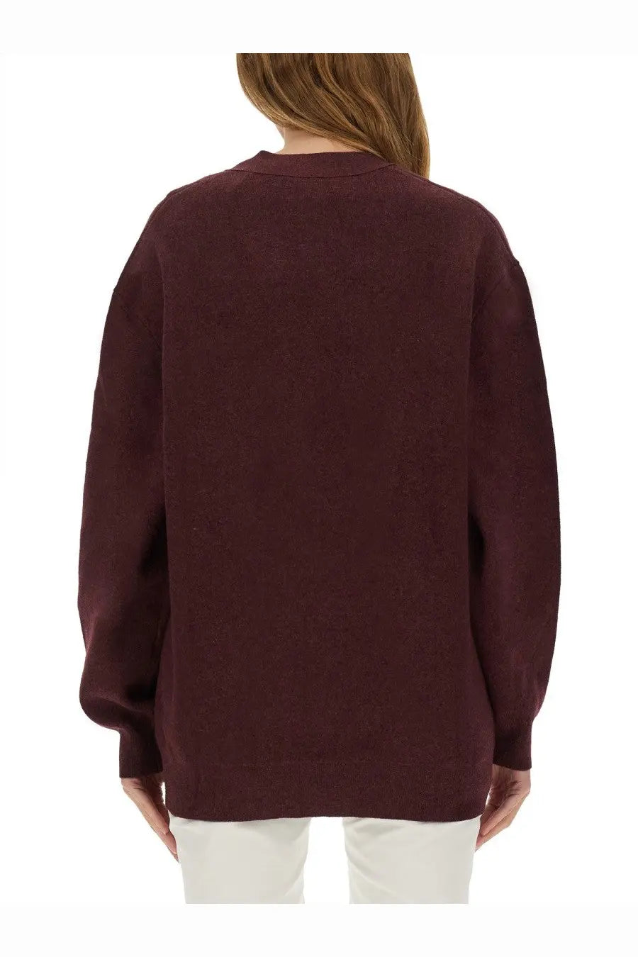 Isabel Marant Étoile women’s cardigan Norton red oversized maroon knit sweater with relaxed fit and ribbed cuffs