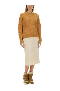 A mustard-yellow cable-knit sweater with ribbed hem and cuffs for women by Isabel Marant Étoile