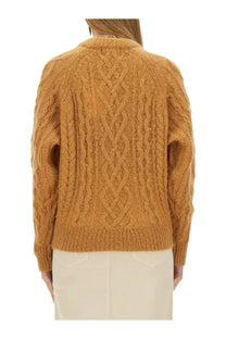 Isabel Marant Étoile women’s elka shirt beige cable-knit sweater with warm amber color and ribbed cuffs