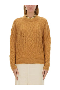 Isabel Marant Étoile women’s warm amber cable knit sweater with long sleeves ribbed hem and cuffs