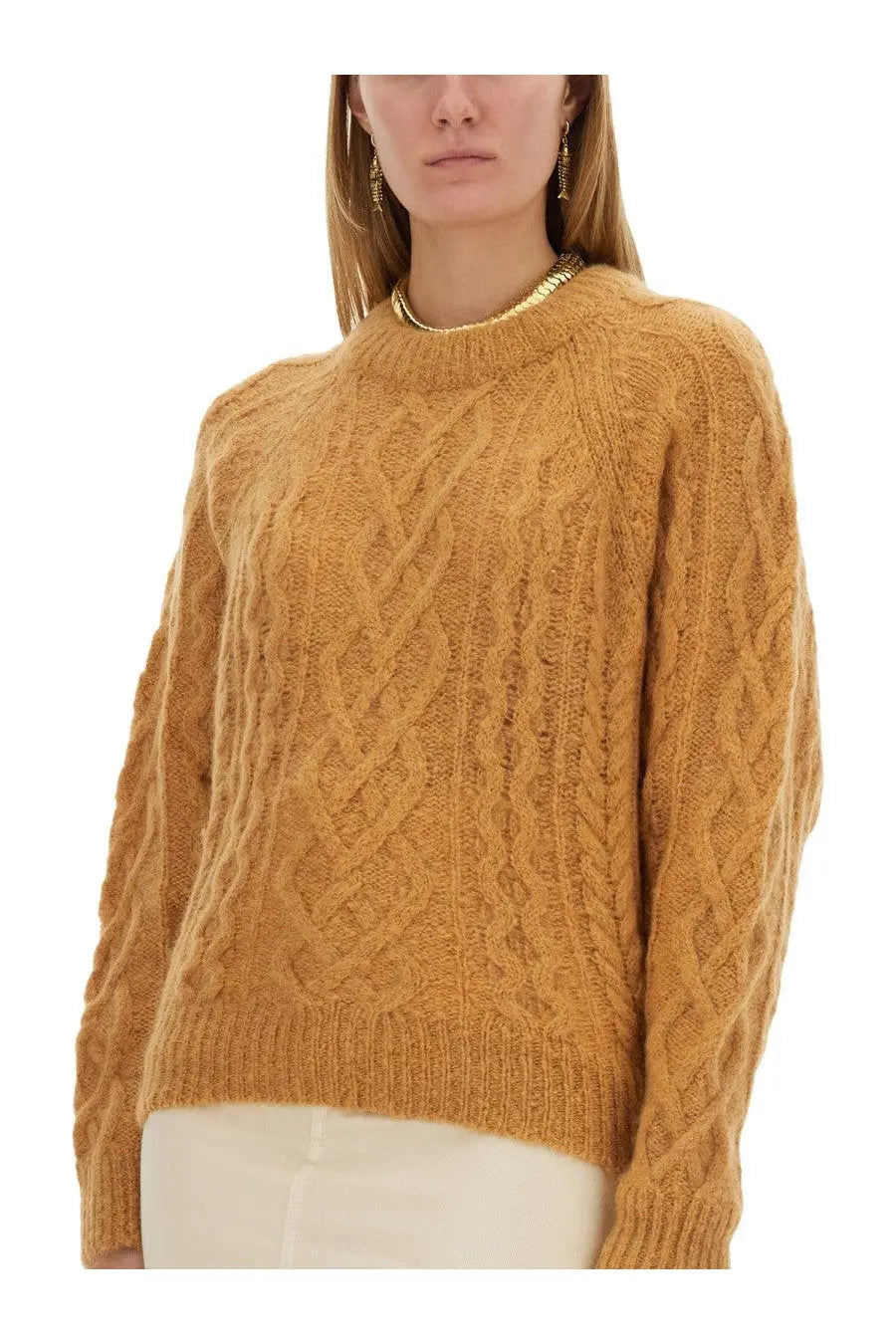 Isabel Marant étoile women’s elka shirt beige in warm mustard-yellow cable-knit with ribbed hem and cuffs