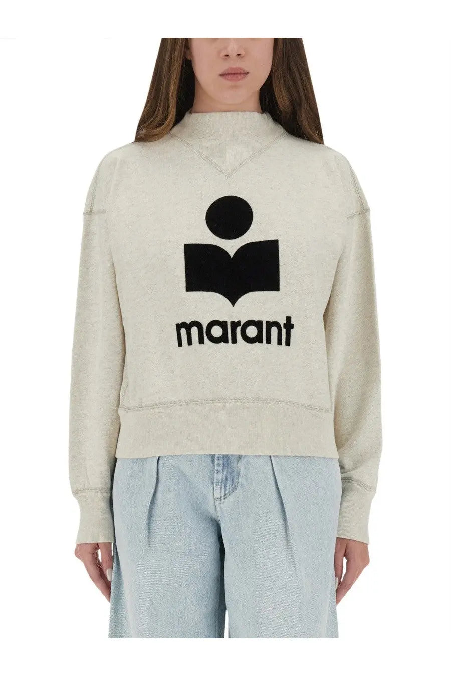 Isabel Marant Étoile women’s cream long-sleeved sweatshirt with black graphic logo and marant text on chest