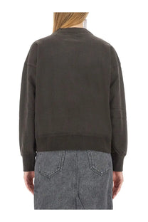 Dark olive green cropped bomber jacket with ribbed cuffs and hem from isabel marant étoile women’s felpa moby black collection