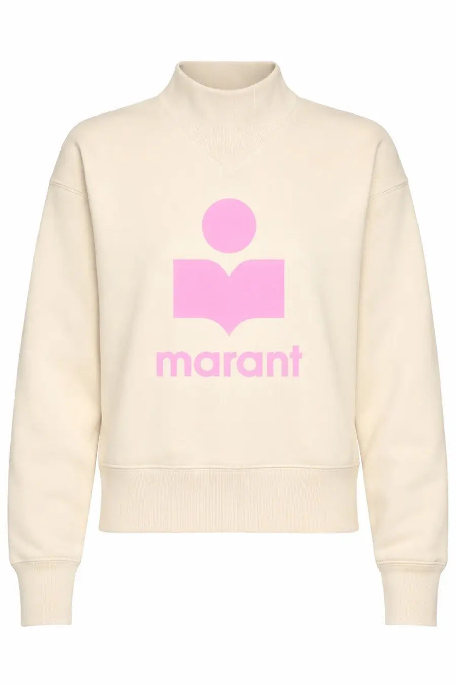 Isabel Marant Étoile women’s cream-colored felpa sweatshirt with pink logo of figure holding open book