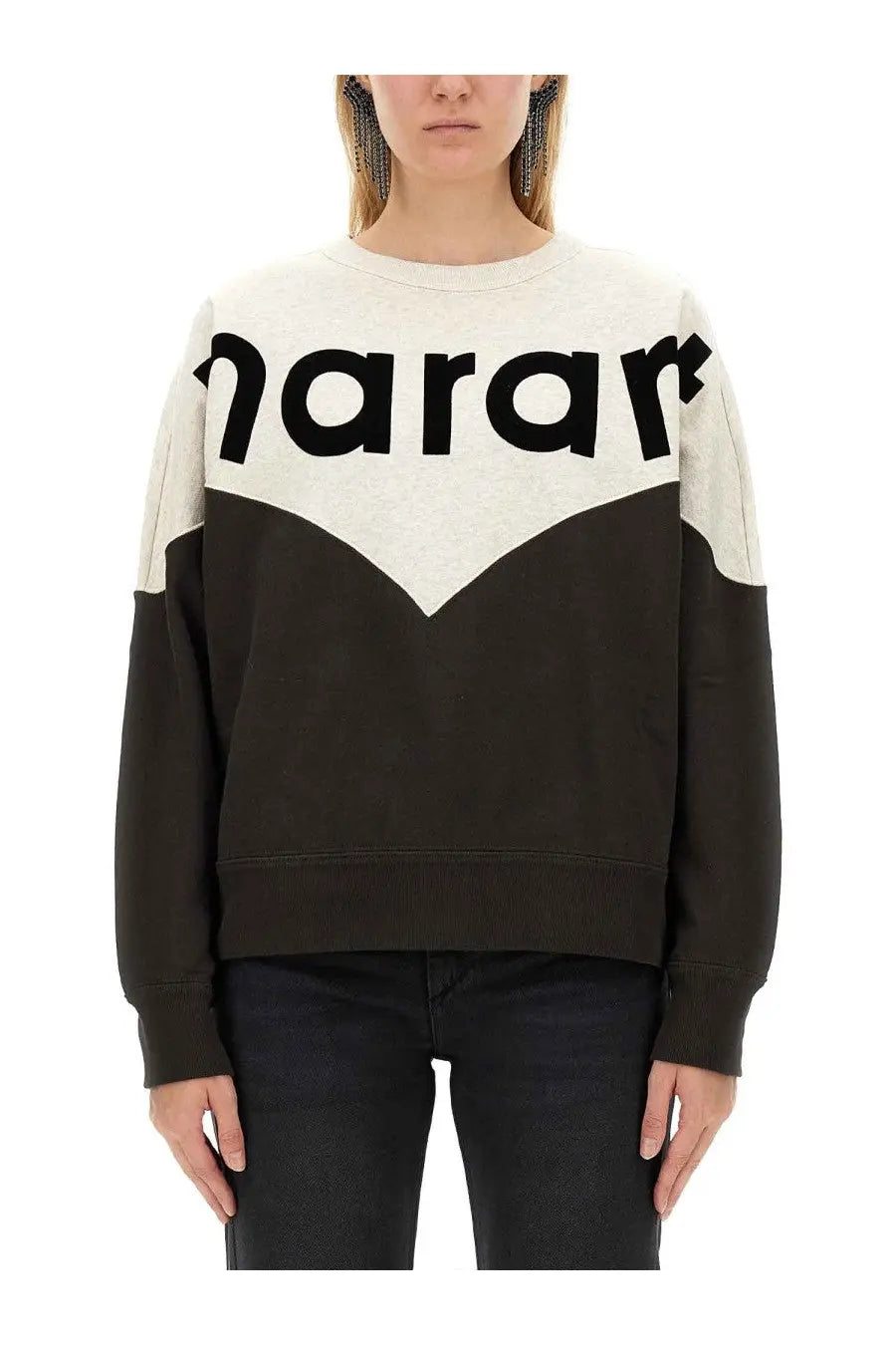 Isabel Marant Étoile women’s Houston sweatshirt black featuring a black and off-white color-blocked design with bold narar logo