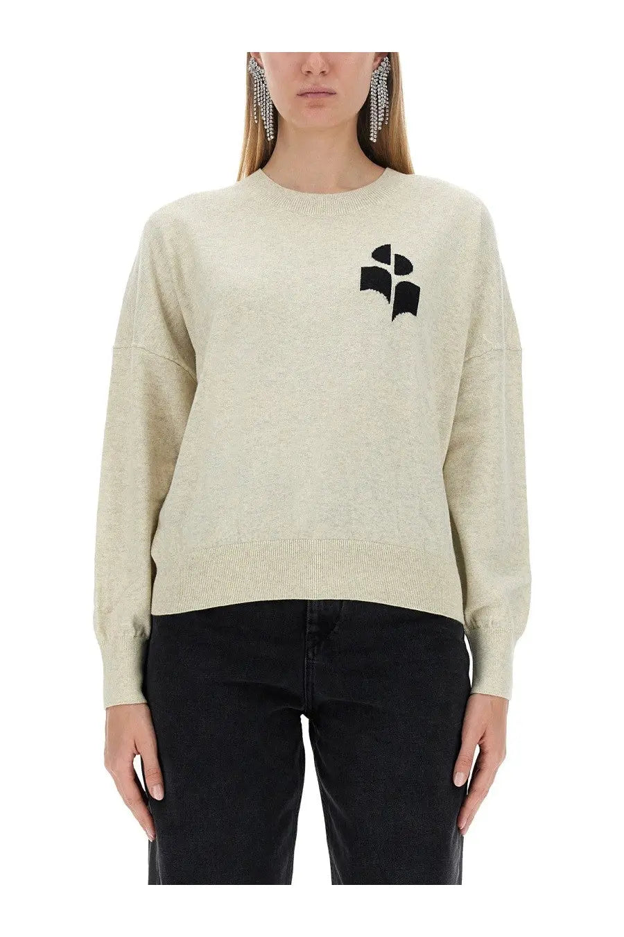 Isabel Marant Étoile women’s cream-colored knit sweater with black embroidered logo on the chest