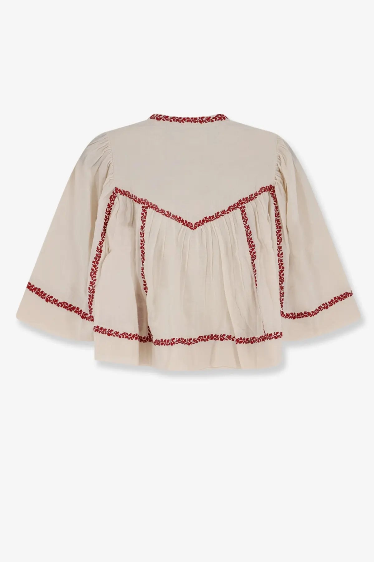 Beige Isabel Marant Étoile women’s Juline blouse with red floral embroidery organic cotton shirt front view