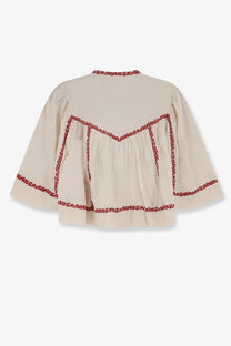 Beige Isabel Marant Étoile women’s Juline blouse with red floral embroidery organic cotton shirt front view