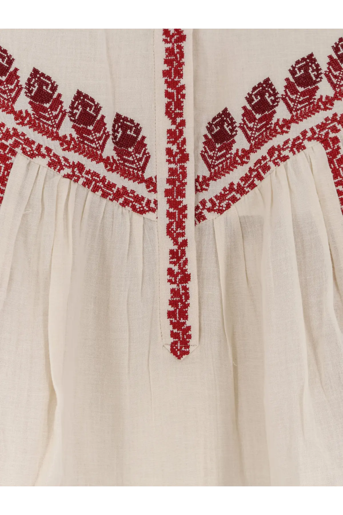 Isabel Marant Étoile women’s Juline organic cotton blouse beige with intricate red embroidery on neckline and front placket