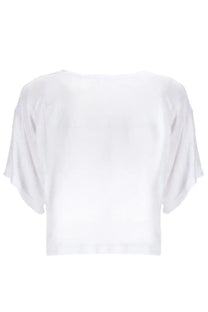 White cropped top by Isabel Marant Étoile with flowing batwing sleeves made of lightweight fabric