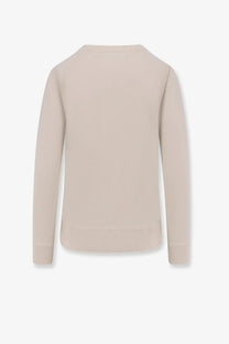 Beige long-sleeved crewneck sweater with ribbed cuffs and hem in organic cotton by Isabel Marant Étoile