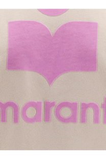 Isabel Marant étoile women’s beige organic cotton t-shirt with bold pink open book graphic and marant text below