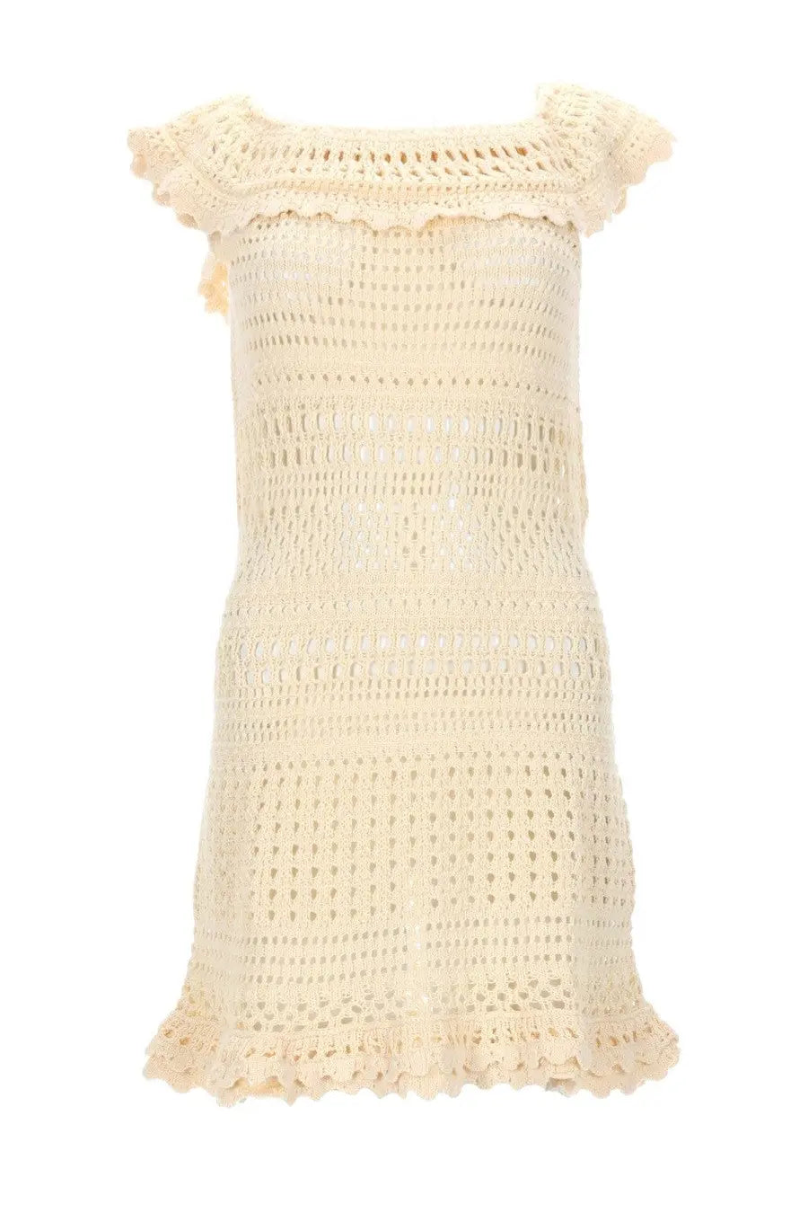 Isabel Marant Étoile women’s mini abito zoa beige crochet dress with ruffled shoulder and hem details