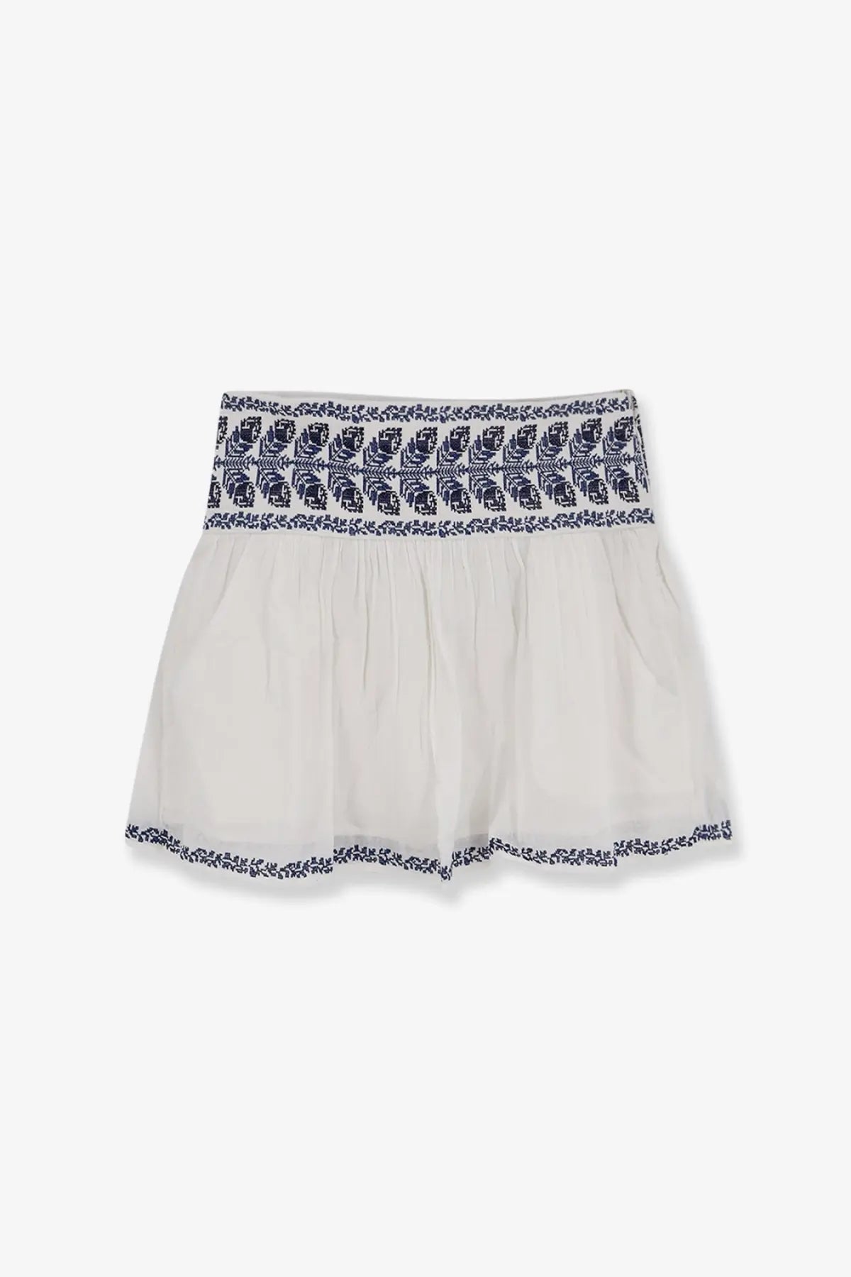 Isabel marant étoile women’s picadilia off-white cotton skirt with navy blue embroidered waistband and hem