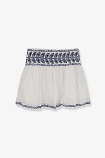 Isabel marant étoile women’s picadilia off-white cotton skirt with navy blue embroidered waistband and hem