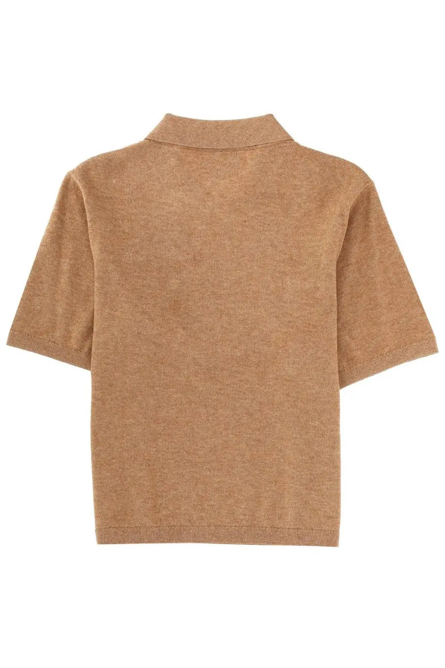 A tan short-sleeved knit polo shirt with classic collar and ribbed cuffs by isabel marant étoile