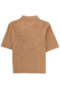 A tan short-sleeved knit polo shirt with classic collar and ribbed cuffs by isabel marant étoile