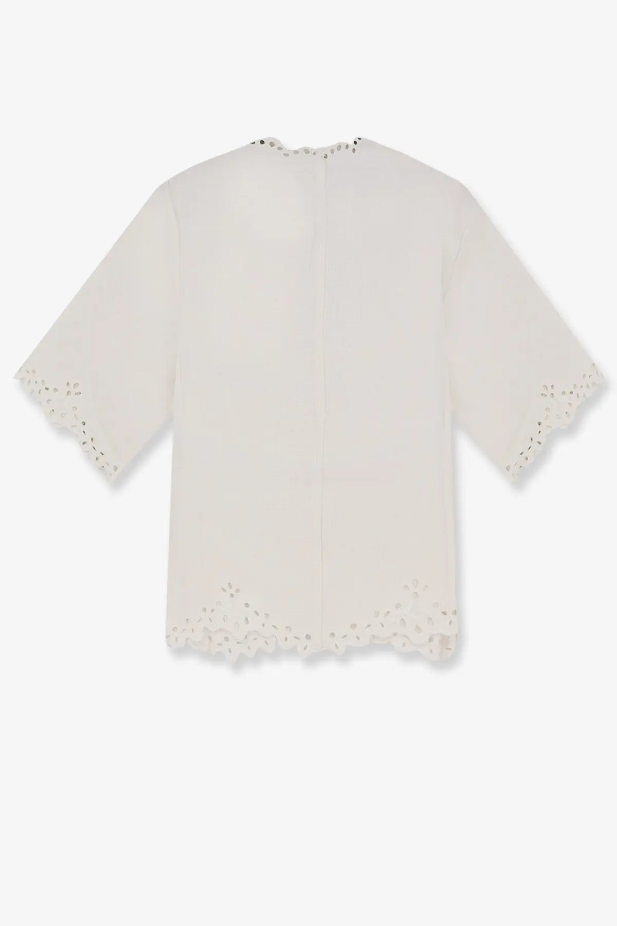 Cream-colored Isabel Marant Étoile women’s Shana cotton blouse with delicate eyelet embroidery on neckline sleeves and hem