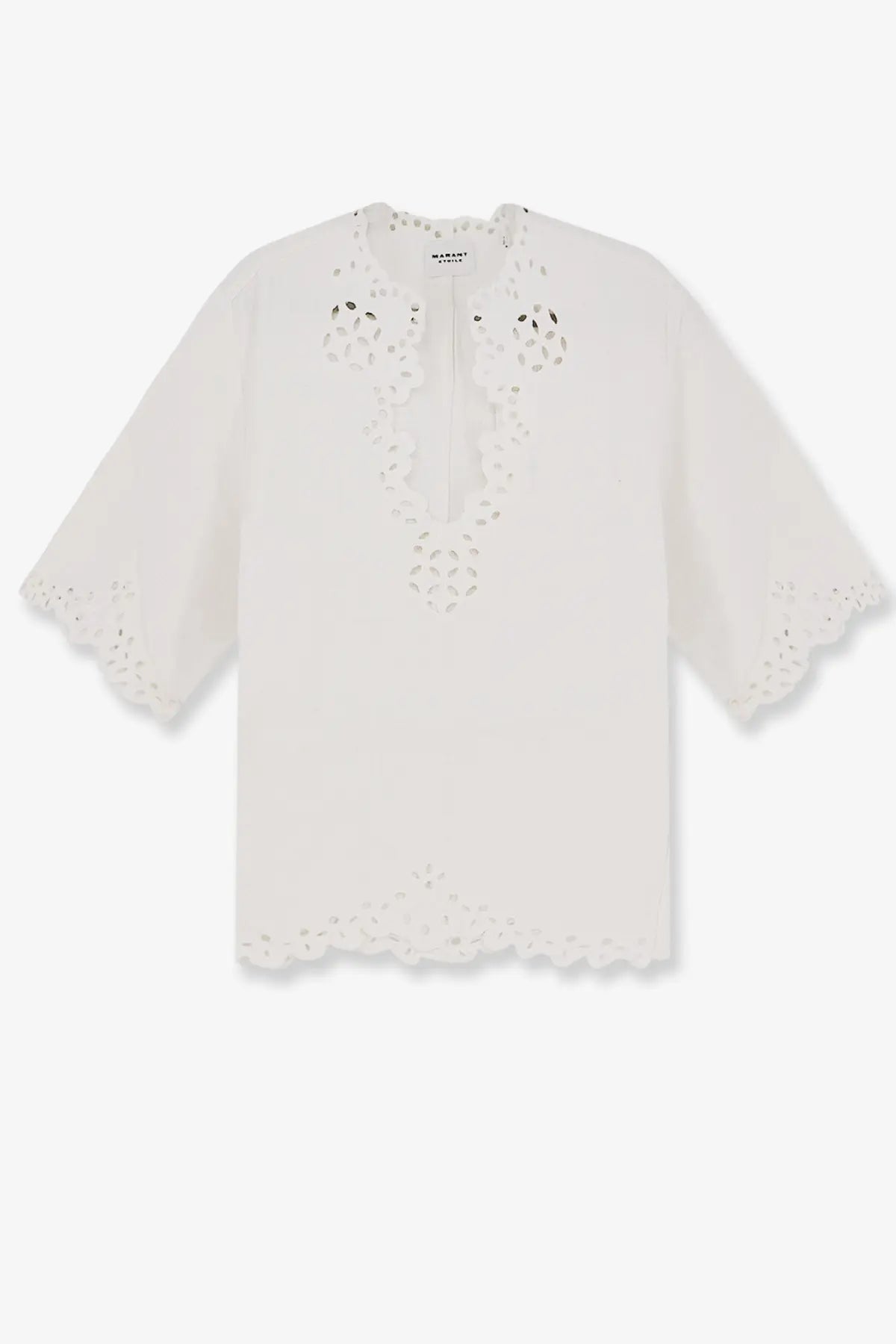 Isabel Marant Étoile women’s shana cotton shirt white with delicate off-white eyelet embroidery on neckline sleeves and hem