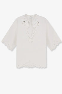Isabel Marant Étoile women’s shana cotton shirt white with delicate off-white eyelet embroidery on neckline sleeves and hem