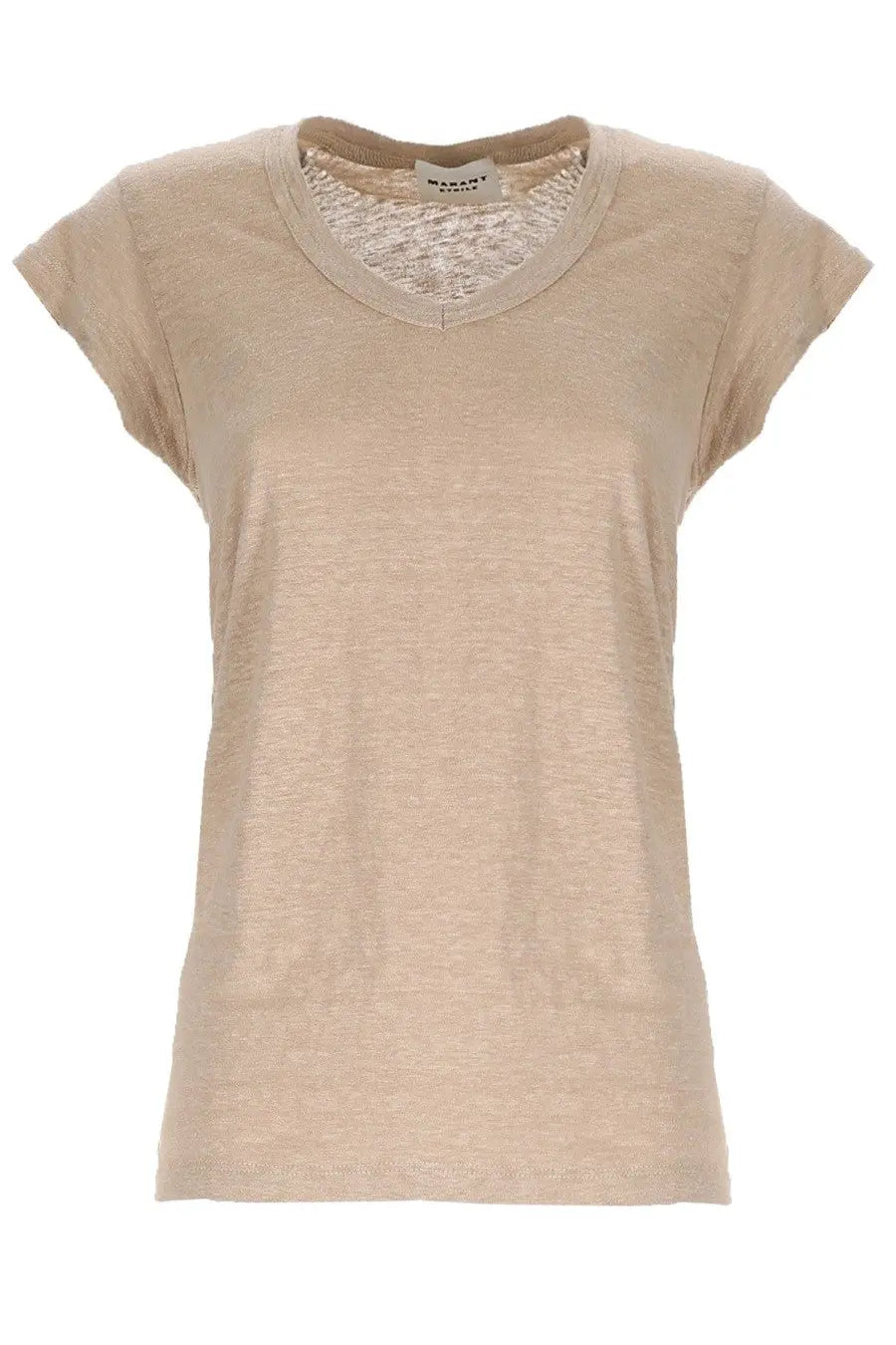 Isabel Marant Étoile women’s beige short-sleeved shirt with subtle textured fabric and lace trim neckline