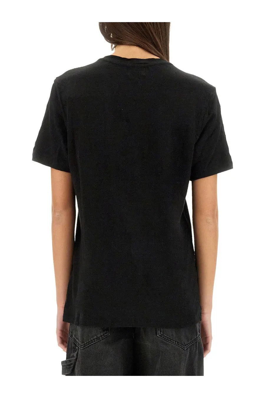 Isabel Marant Étoile women’s black short-sleeved t-shirt with subtle texture and simple crew neck design