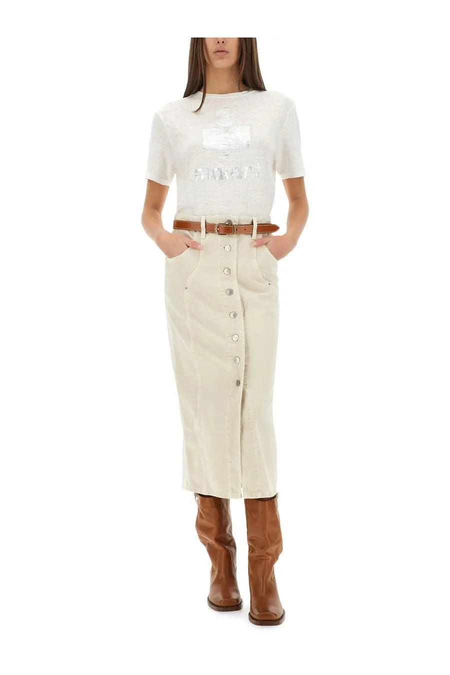 Cream-colored button-front midi skirt made of lightweight fabric from isabel marant étoile womens shirt zewel white collection