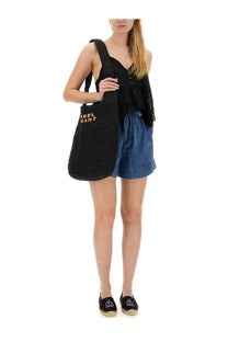 Isabel marant étoile womens short ipolyte blue with black woven tote bag featuring gold lettering
